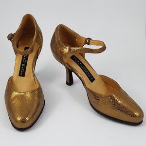 Arika Nerguiz 7.5/8 ankle strap gold leather dance /character shoes rubber soles